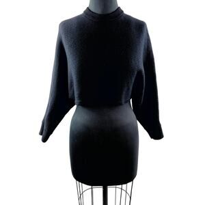 Wilfred Free Cropped Sweater Merino Wool Black Mock Neck Pullover Size M